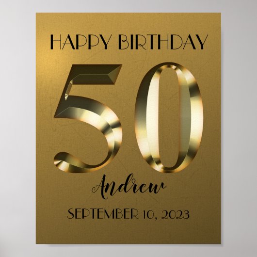 Metallic golden 50. Geburtstag Poster (Vorne)