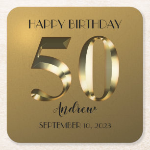 Metallic golden 50. Geburtstag Rechteckiger Pappuntersetzer