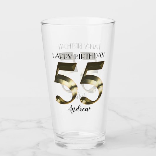 Metallic golden 55. Geburtstag Glas (Vorderseite)