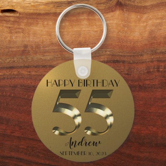 Metallic golden 55. Geburtstag Schlüsselanhänger (Vorderseite)