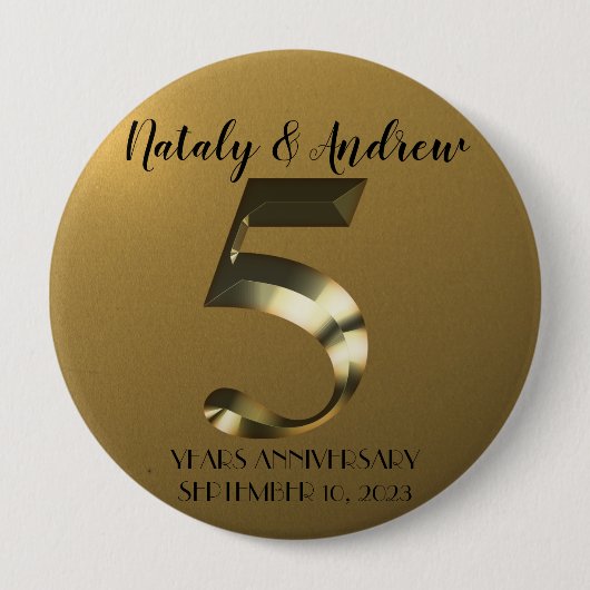 Metallic golden 5. Hochzeitstag Button (Vorderseite)