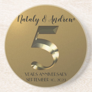 Metallic golden 5. Hochzeitstag Getränkeuntersetzer