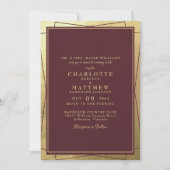 Metallic Golden Elegance & Burgund Wedding Einladung (Vorderseite)