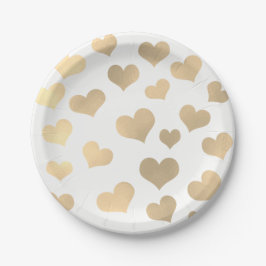 Metallic Golden Hearts Confetti White Delicate Pappteller