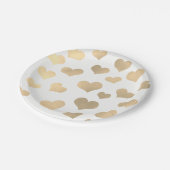 Metallic Golden Hearts Confetti White Delicate Pappteller (Schrägansicht)