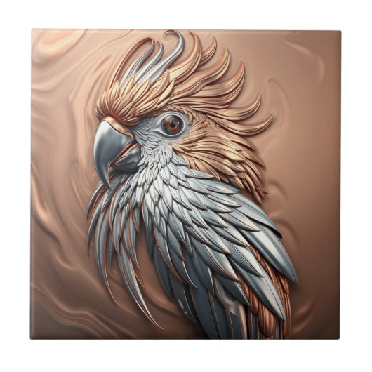 Metallic Golden Silver Embossed Cockatoo Parrot Fliese (Vorderseite)