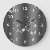 Metallic Gray Christmas Große Wanduhr (Vorderseite)