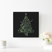 Metallic Green Black Stars Weihnachtsbaum Elegant Quadratische Wanduhr (Zuhause)