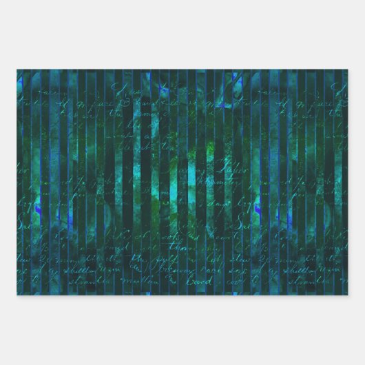 Metallic Green Lila Turquoise Stripes Script Geschenkpapier Set (Vorderseite 3)