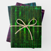 Metallic Green Lila Turquoise Stripes Script Geschenkpapier Set (Beispiel)