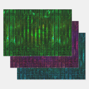 Metallic Green Lila Turquoise Stripes Script Geschenkpapier Set