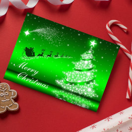 Metallic Green Sparkling Christmas Tree Card Feiertagskarte