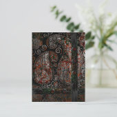 Metallic Grunge Paisley Red Rust Gray mit Rivets Postkarte (Stehend Vorderseite)
