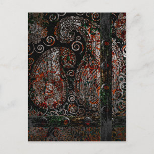 Metallic Grunge Paisley Red Rust Gray mit Rivets Postkarte