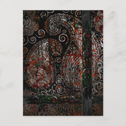 Metallic Grunge Paisley Red Rust Gray mit Rivets Postkarte (Vorderseite)