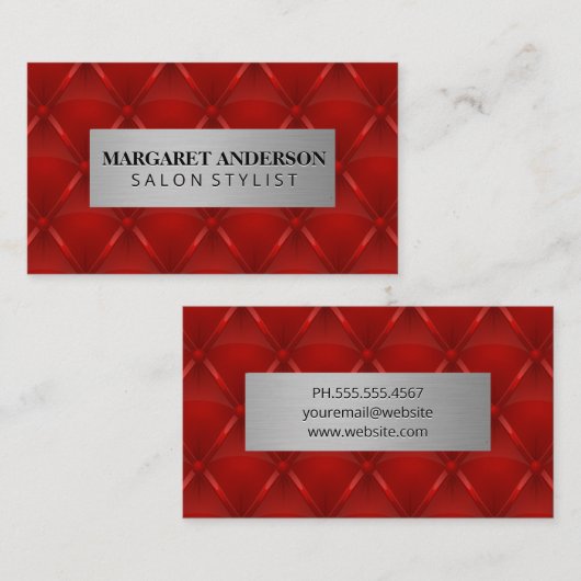 Metallic | Hintergrund für rotes Polstermaterial Visitenkarte (Vorne/Hinten)
