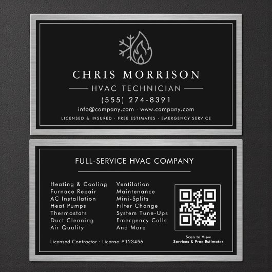Metallic HVAC Technician QR Code Visitenkarte