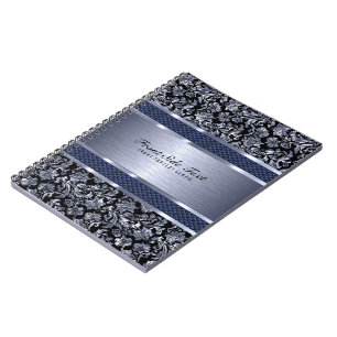 Metallic Light Blue Vintag Floral Damasks Notizblock