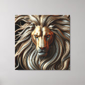Metallic Lion Head with Fiery Eyes and Gold Mane Leinwanddruck (Vorderseite)