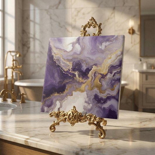 Metallic Liquid Art Purple & Gold Marble Agate Fliese