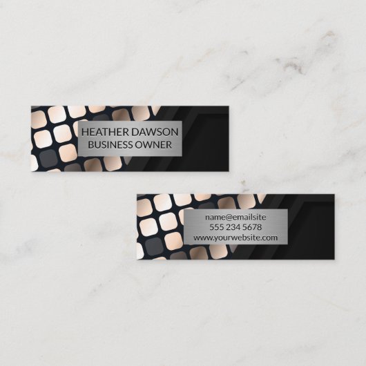 Metallic Lux Pattern | Schwarz Geometrisch Mini Visitenkarte (Vorne/Hinten)