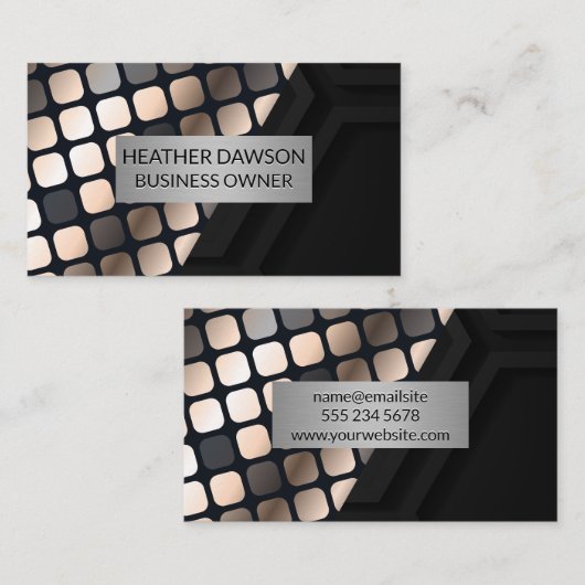 Metallic Lux Pattern | Schwarz Geometrisch Visitenkarte (Vorne/Hinten)