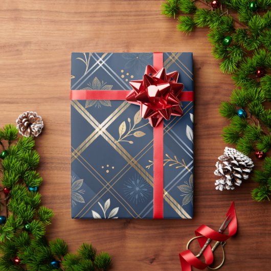Metallic Luxe Navy Plaid Christmas Wrapping Paper Geschenkpapier (Feiertagsgeschenk)