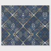 Metallic Luxe Navy Plaid Christmas Wrapping Paper Geschenkpapier (Flach)