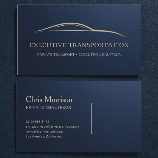 Metallic Luxury Executive Transport Navy Blue Visitenkarte