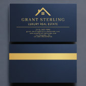 Metallic Luxury Real Estate Agent Navy Blue Gold Visitenkarte