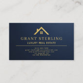 Metallic Luxury Real Estate Agent Navy Blue Gold Visitenkarte (Vorderseite)