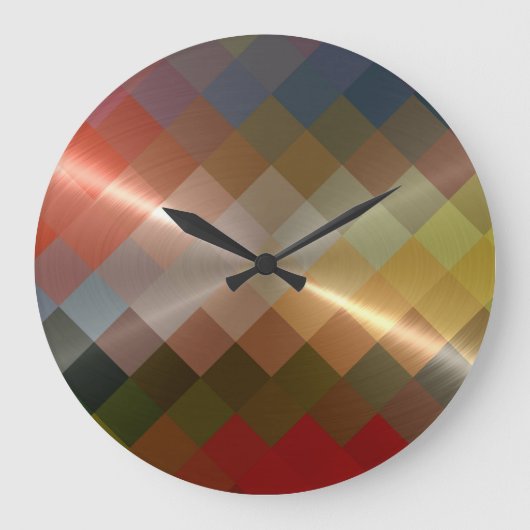Metallic Metal Diamond Chevron Pattern Große Wanduhr (Vorderseite)