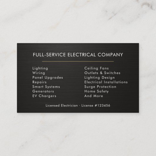 Metallic Minimal Electrician Black Gold Visitenkarte (Rückseite)