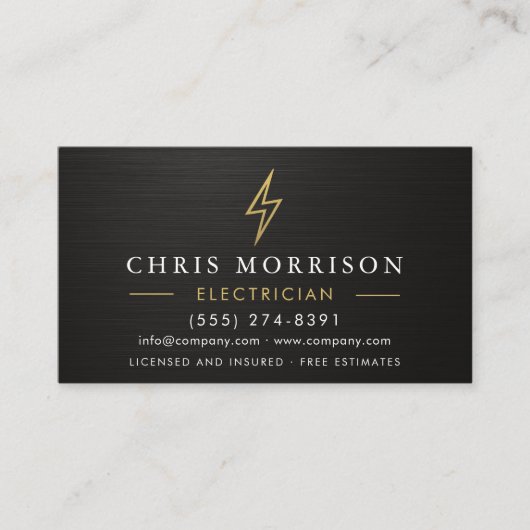 Metallic Minimal Electrician Black Gold Visitenkarte (Vorderseite)