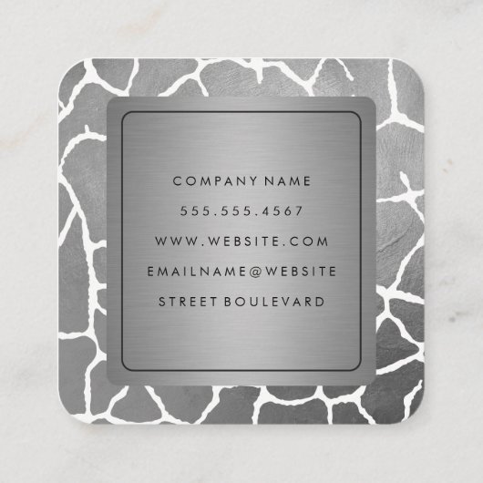 Metallic mit Chic Gray Pattern Quadratische Visitenkarte (Rückseite)