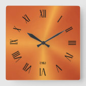 Metallic Orange Background Roman Numerals Quadratische Wanduhr (Vorderseite)