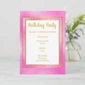 METALLIC PINK & GOLD LAYERED EMBOSSED GEBURTSTAG EINLADUNG (Stehend Vorderseite)