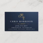 Metallic Plumber Navy Blue Gold Minimalist Visitenkarte (Vorderseite)