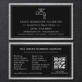 Metallic QR Code Plumbing Services Black Silver  Visitenkarte
