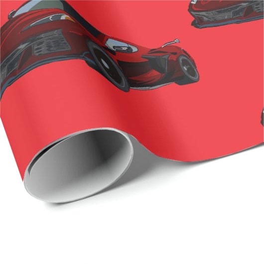 Metallic Red C8 Corvette Sportwagen Handgezeichnet Geschenkpapier (Rolleneckpunkt)