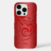 Metallic Red Girly Red Swirl Case-Mate iPhone Hülle (Rückseite)