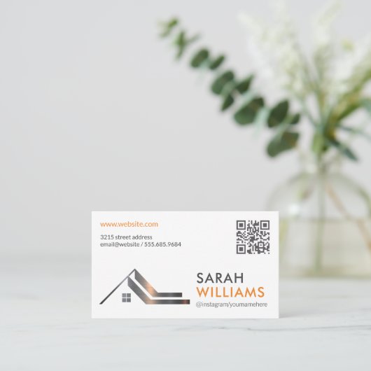 Metallic Roof Top | Real Anwesen Agent | QR-Code Visitenkarte (Stehend Vorderseite)