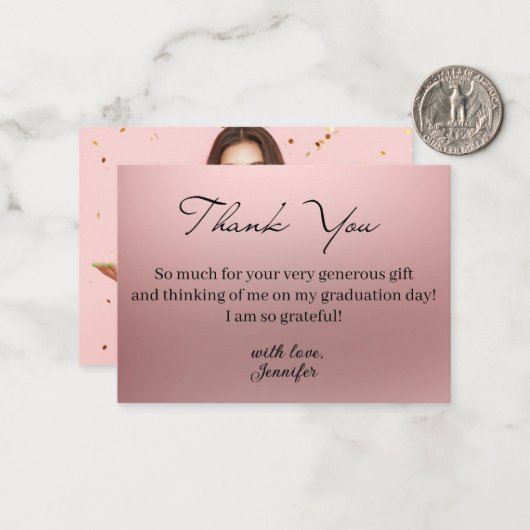 Metallic rosa Dank Abschluss Foto Mitteilungskarte (Vorderseite/Rückseite Beispiel)