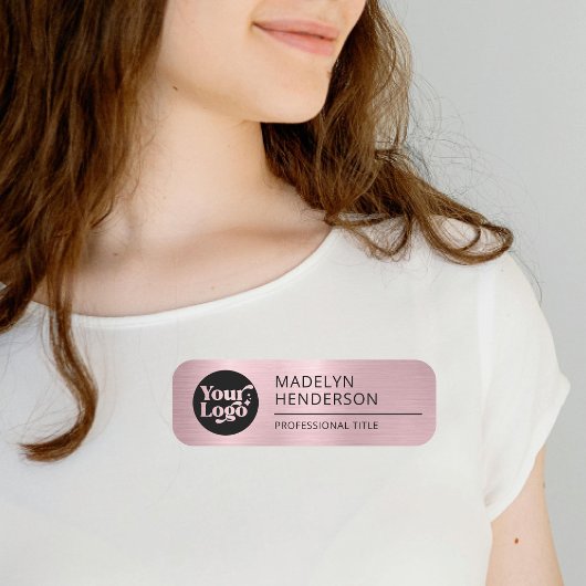 Metallic Rose Gold Company Logo Mitarbeiter Magnet Namensschild