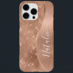 Metallic Rose Gold Glitter Personalized iPhone 16 Pro Max Hülle<br><div class="desc">Easily personalize this rose gold brushed metal and glamorous faux glitter patterned phone case with your own custom name.</div>