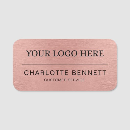 Metallic Rose Gold Logo Office Employee Staff Namensschild (Vorderseite)