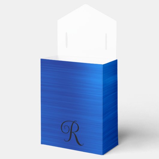Metallic Royal Blue Curly Black Monogram Geschenkschachtel (Geöffnet)