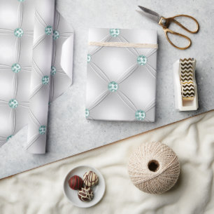 Metallic Satin White Mint Green Bling Geschenkpapier