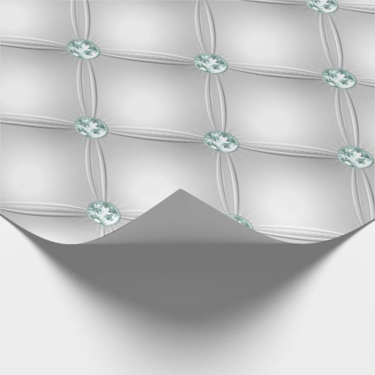 Metallic Satin White Mint Green Bling Geschenkpapier (Ecke)
