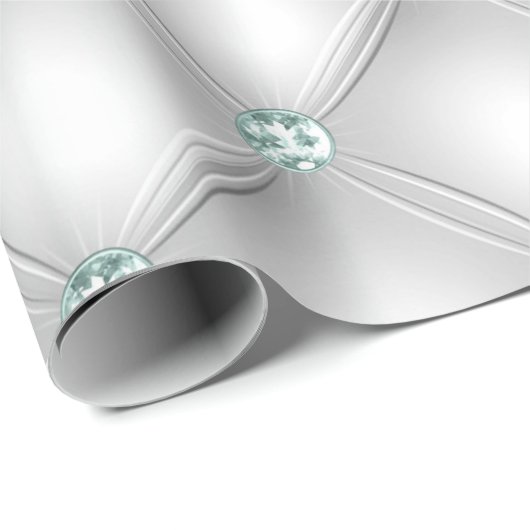 Metallic Satin White Mint Green Bling Geschenkpapier (Rolleneckpunkt)
